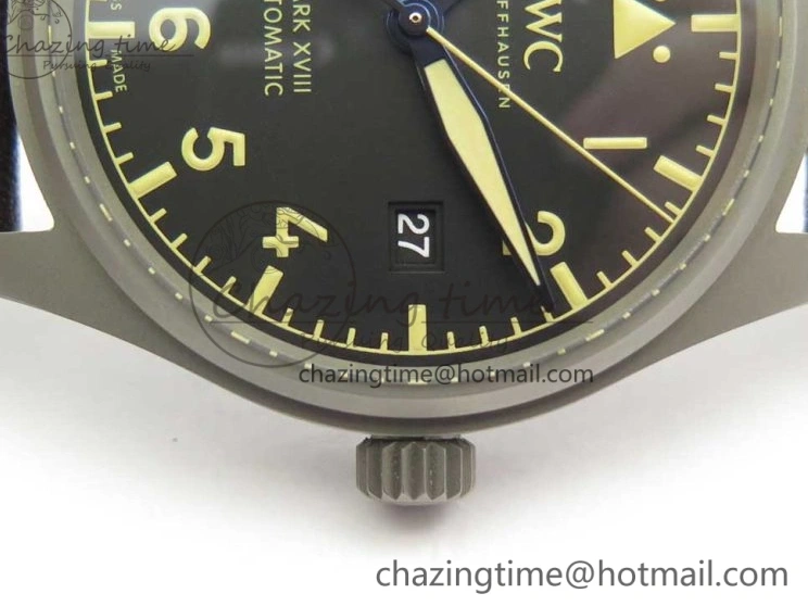 MIROTIME 0328 SmartChoice Mark XVIII IW327006 Titanium M+F 1:1 Best Edition Black Dial on Brown Leather Strap A 7145